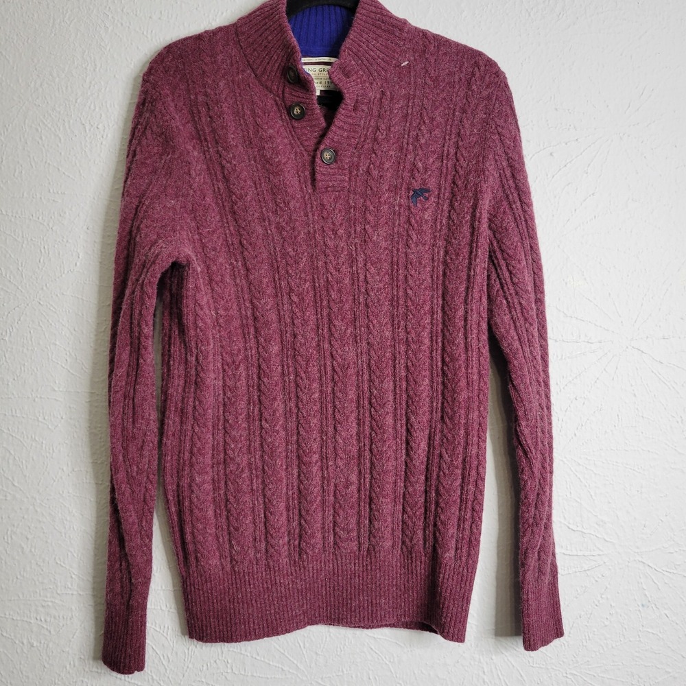 Racing Green British‎ Style Lambswool Sweater Large Wine Red Cable Knit